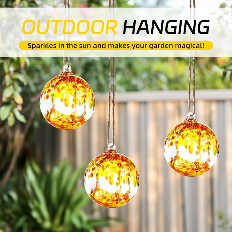 VOREEN 6" Hanging Glass Garden Gazing Ball Hand Blown Glass Witch Ball Christmas Ornament Friendship Balls for Outdoor Garden Patio Window Home Décor, Gift for Mom Wife Friend, Orange - Image 2
